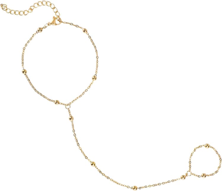 Bracelet à Anneau, Chaîne de Main en Or Bracelet à Main Réglable Chaîne de Bague de Doigt Acier Inoxydable Bijoux de Main Élégants Cadeau Tendance pour Femme