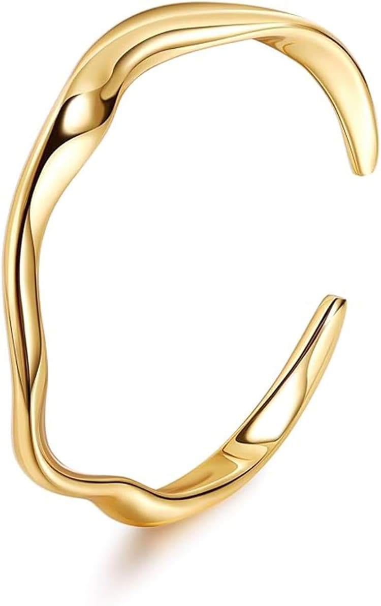 18K Gold Plated Bracelet Women's Open Adjustable Gold Bangles Thick Hammered Bangles Thin Minimalist Bracelet