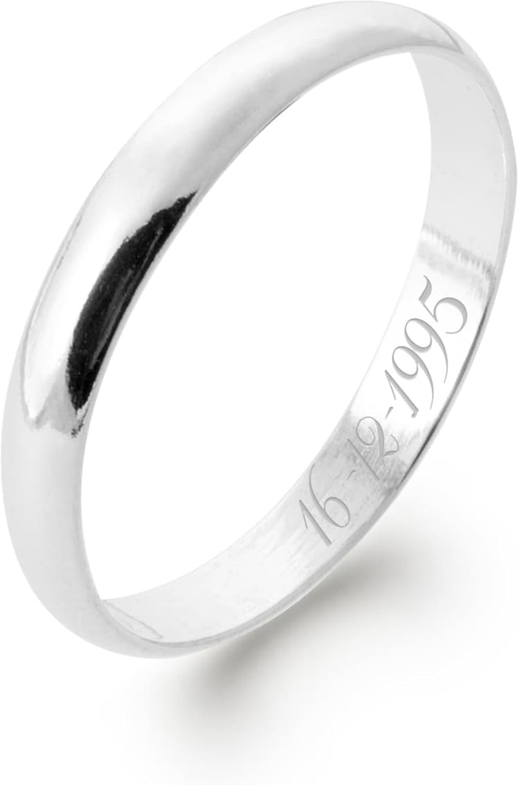 Tata Gisèle Bague Alliance en Argent 925/000 Rhodié - 3 mm - Gravure Incluse - Sachet Velours Offert