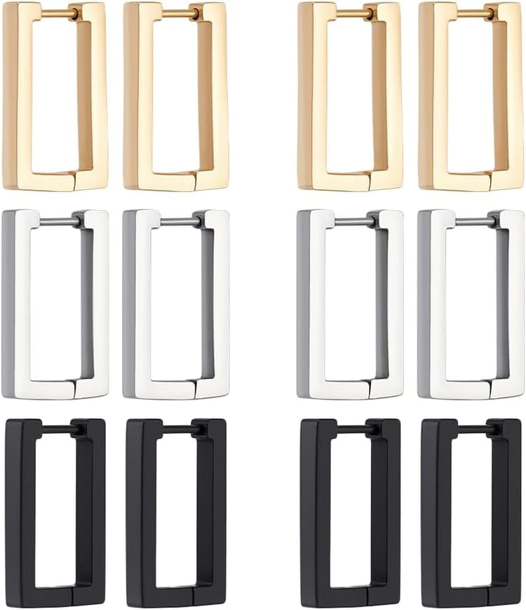 UNICRAFTALE 12Pcs 3 Couleurs Acier Inoxydable Boucles d Oreilles Huggie 21mm de Longueur Boucles d Oreilles Sans Fin Dormeuses Piercing pour Femmes