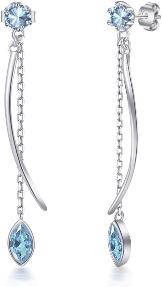 Boucles d'oreilles femme argent 925 avec pierre de naissance Boucles d'oreilles pendantes en forme de goutte Cadeau Saint Valentin