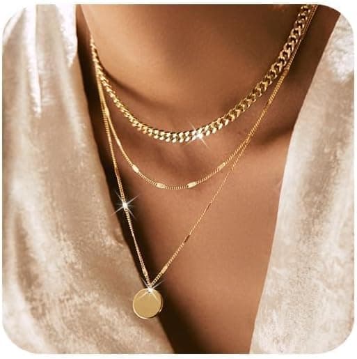 3Pcs Colliers pour Femmes Argent/Or Superposé Empilable Empilé Colliers Ras de Cou Chaîne Délicate Collier Ensemble Bar/Cercle/Pièce Pendentif Collier pour Femmes Filles