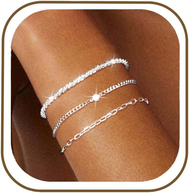 MUCCA Lot de 3 bracelets empilables en argent 925 pour femme - Bracelet réglable en argent sterling multicouche - Cadeau d'anniversaire pour femme, No Gemstone