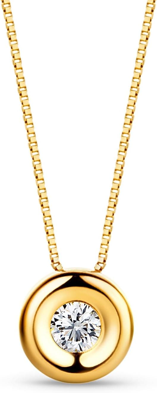 Orovi Collier Femme Or Jaune/Or Blanc 18 Carats 750, Penditif Diamant de 0.05ct et Chaîne Femme 45 Long, Bijoux Femme D'or Hypoallergéniques, Collier Diamant Fait à la Main Livré avec Boîte à Bijoux
