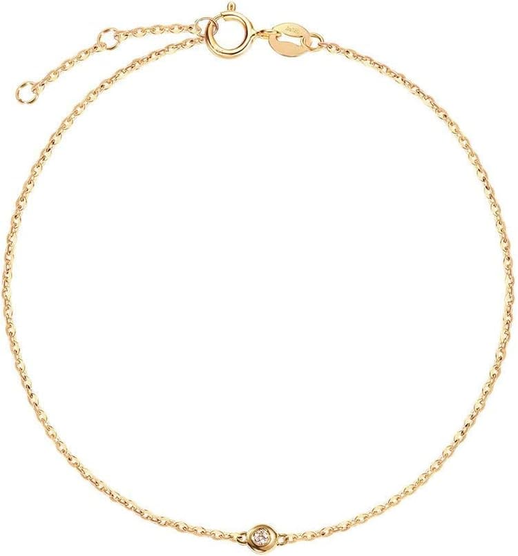 FANCIME Bracelet solide en or jaune 750 18 carats jaune / blanc / rose avec diamant véritable 0,015 ct bracelet à breloques minimaliste bijoux pour femmes filles, bracelet réglable : 17 + 3 cm