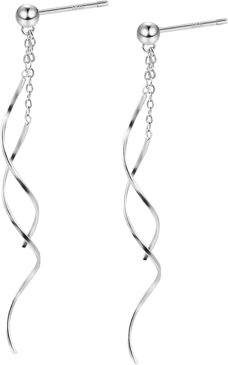 ASH'S CHOICE Boucles d'Oreille Femme Argent, Boucle d'Oreille Pendante, Longues, Classique Brillant, Post en Argent 925, Hypoallergénique, Plaqué or 14 Carats, Bijoux Cadeaux