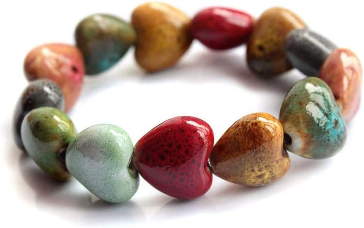 Love Heart Ceramic Bracelet, Flower-Glazed Beaded Bracelet,Elastic Handmade Simple Ethnic Style Hand Chain for Women, Suit for woman over 18 year old-1PCS - Colorful