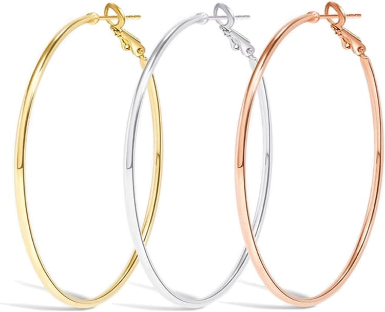 Cocadant Big Gold Hoop Earrings for Women Girls,Dainty 14k Gold Hypoallergenic Rose Gold Silver Hoop Earrings with 925 Sterling Silver Post,Stainless Steel Large Hoop Earrings