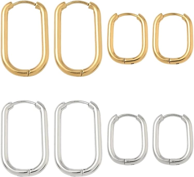 SUNNYCLUE 1 boîte de 16 crochets de Boucles D'Oreilles Huggie Plaqués Or 18 carats Véritables 304 crochets de Boucles D'Oreilles en Acier Inoxydable Rectangulaires pour Cartilage pour la Fabrication d