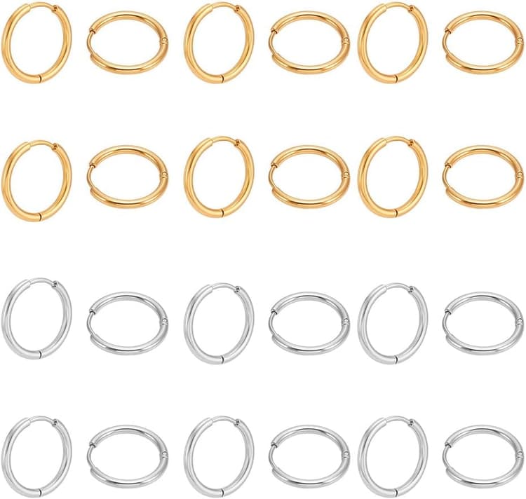 UNICRAFTALE 24 Pièces 2 Couleurs Boucles d'Oreilles Huggie 19 mm Collier d'Oreille Mini Boucles d'Oreilles Acier Inoxydable Boucles Rondes Composants Bijoux Cadeau pour Création de Bijoux DIY