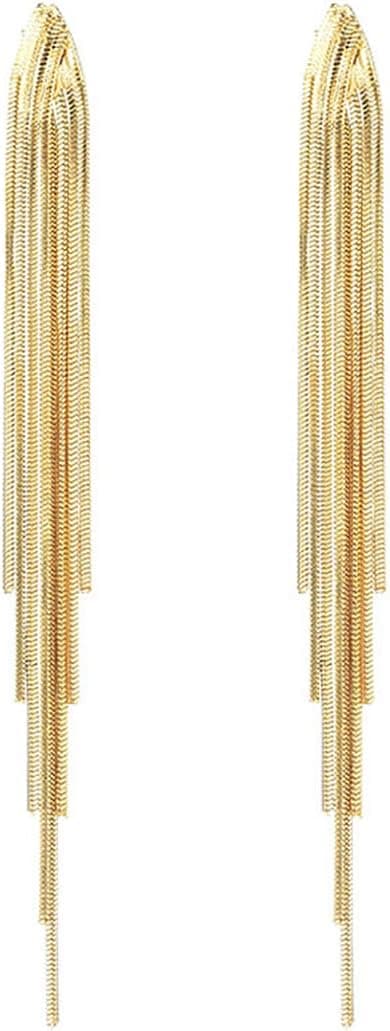 Long Tassel Dangle Drop Earrings for Woman Silver/Gold Punk Sleek Metal Chain Earrings Wedding Bridesmaid Jewelry