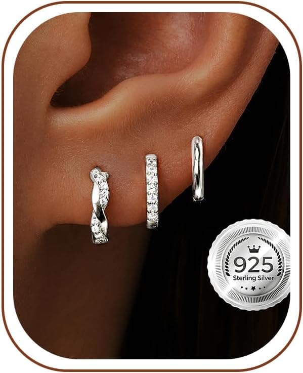 Inerney 14K Gold Plated Huggie Hoop Earrings for Women, Small Sterling Silver Earring Set Hypoallergenic Cartilage Helix Stacks, Mini Dainty Cute Trendy Birthstone Jewelry Gift for Multiple Piercings