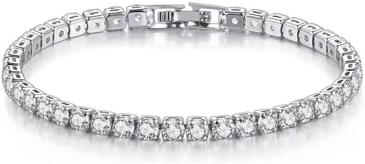 BSLVWG 4mm femmes bracelet, argent sterling tennis femmes bracelet s925 Bracelet Réglable Zircon bracelet, bracelet ami, cadeau pour maman (argent)