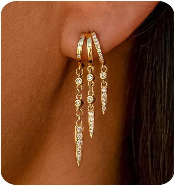 Boucles d'Oreilles Cercles pour Femme Plaqué Or 14K Boucles d'Oreilles Chaîne avec Franges en Zircon Minimalistes Légères Boucles d Oreilles pour Femmes Cadeau pour Elle​