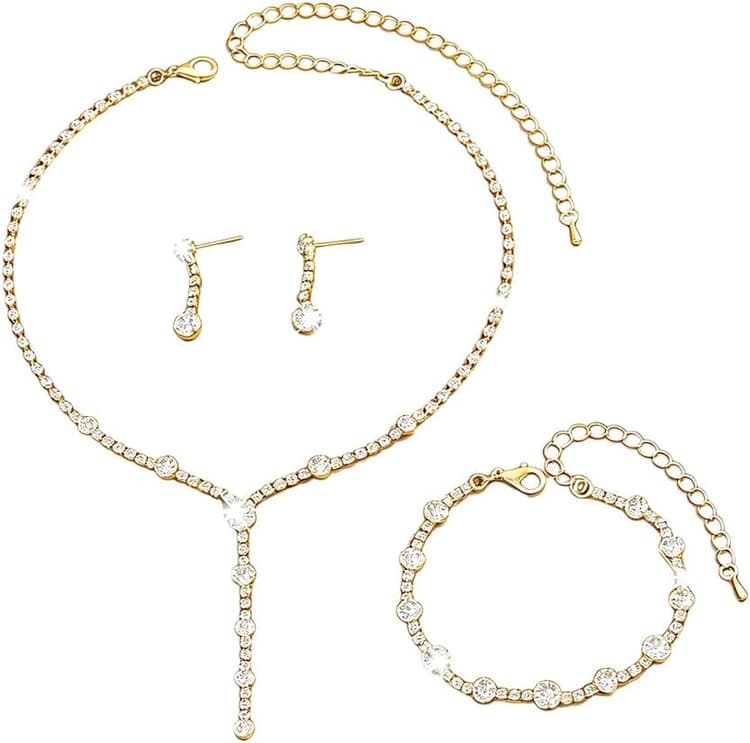 3 Pièces Parure Bijoux Femme Ensemble Collier Bracelet Boucles d'oreilles Bijoux Mode Accessoires Cadeau Anniversaire Mariage