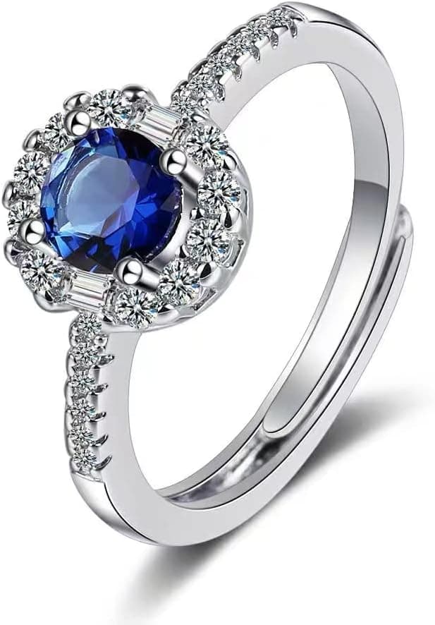 Bague en argent 925 pour femme, anneaux réglables pour dames,blanc carré zircone pierre de naissance anneau de mariage anneaux de fiançailles cadeau pour les femmes