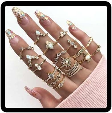 Boho Crystal Knuckle Flower Ring Set Empilable Or Doigt Joint Anneau pour Femmes et Filles (Paquet de 17)