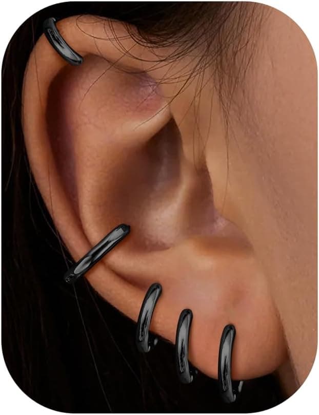 KRFY Small Creole Boucles d’oreilles pour Femme Homme Set Acier Chirurgical Cartilage Huggie Boucles d’oreilles 6/7/8/9/10MM Piercing Bijoux Tiny Hinged Sleeper Boucles d Oreilles Creoles Argent