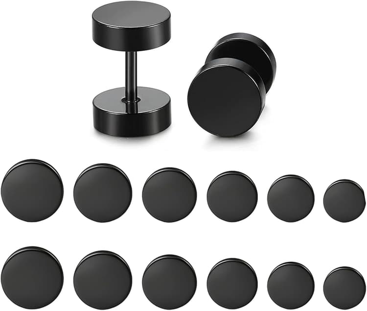 6 Paires Boucles D'Oreilles, Boucles D'Oreilles Noir Acier Inoxydable, Acier Inoxydable Hypoallergénique Faux Plug pour Homme et Femme (4mm, 5mm, 6mm, 7mm, 8mm,10mm)