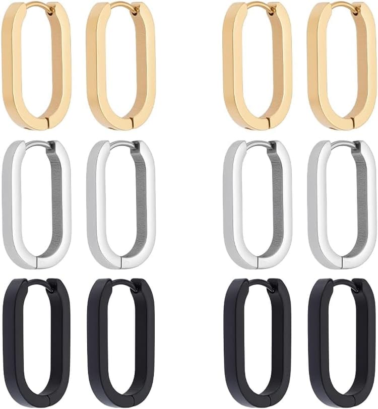 UNICRAFTALE 12Pcs 3 Couleurs Acier Inoxydable Boucles d Oreilles Huggie 21mm de Longueur Boucles d Oreilles Sans Fin Dormeuses Piercing pour Femmes