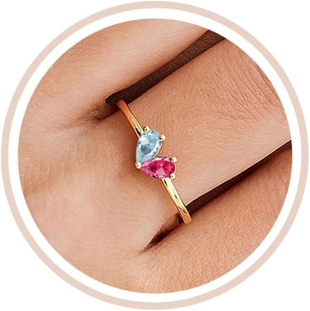 Mothers Day Gifts Gold Heart Birthstone Rings for Women Non Tarnish Stackable Pinky Ring Dainty 14K Gold Plated CZ Gemstone Ring Wedding Promise Ring Birthday Jewelry Gift for Mom