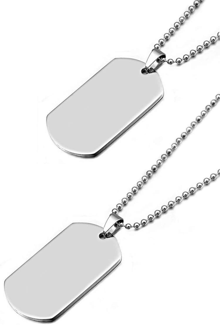 2 pendentifs de l'armée,étiquette en Acier Inoxydable Poli pour Hommes et Femmes,Collier de Style Militaire,Longueur de la chaîne 69 cm (Argent 27,1"), Plastique, Plastique