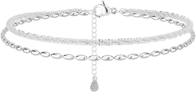Bracelet de Cheville Femme Argent 925, Élégant et Étanche, Réglable, Bijou en Argent Sterling pour Plage et Quotidien