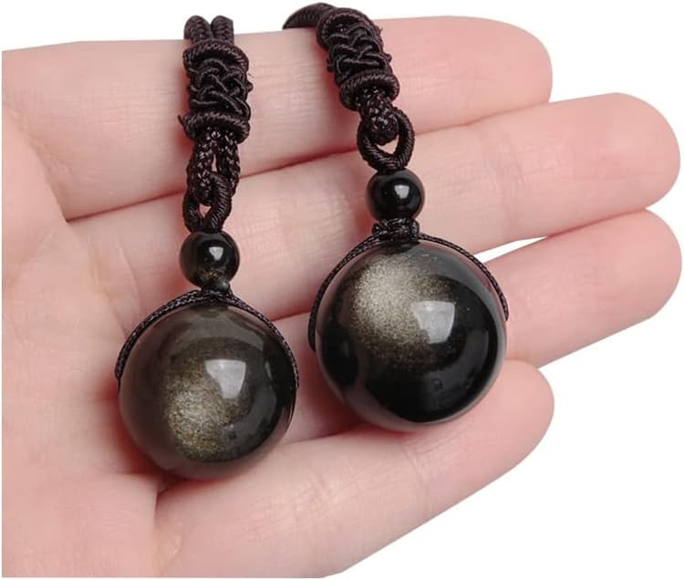 Acxico Lot de 2 colliers avec pendentif en obsidienne dorée œil arc-en-ciel pour homme et femme (type 1 18 mm + type 2 20 mm)