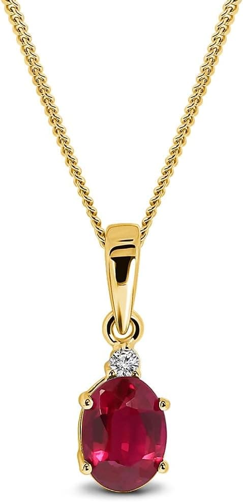 MIORE Collier Femme, Or Jaune/Or Blanc 9 Ct 375, Pendentif Pierre Precieuse Rubis/Saphir/Émeraude et Diamant naturel, Collier Or, Chaine Gourmette 45cm, Bijoux Femme Non Allergène, Avec Boite a Bijoux