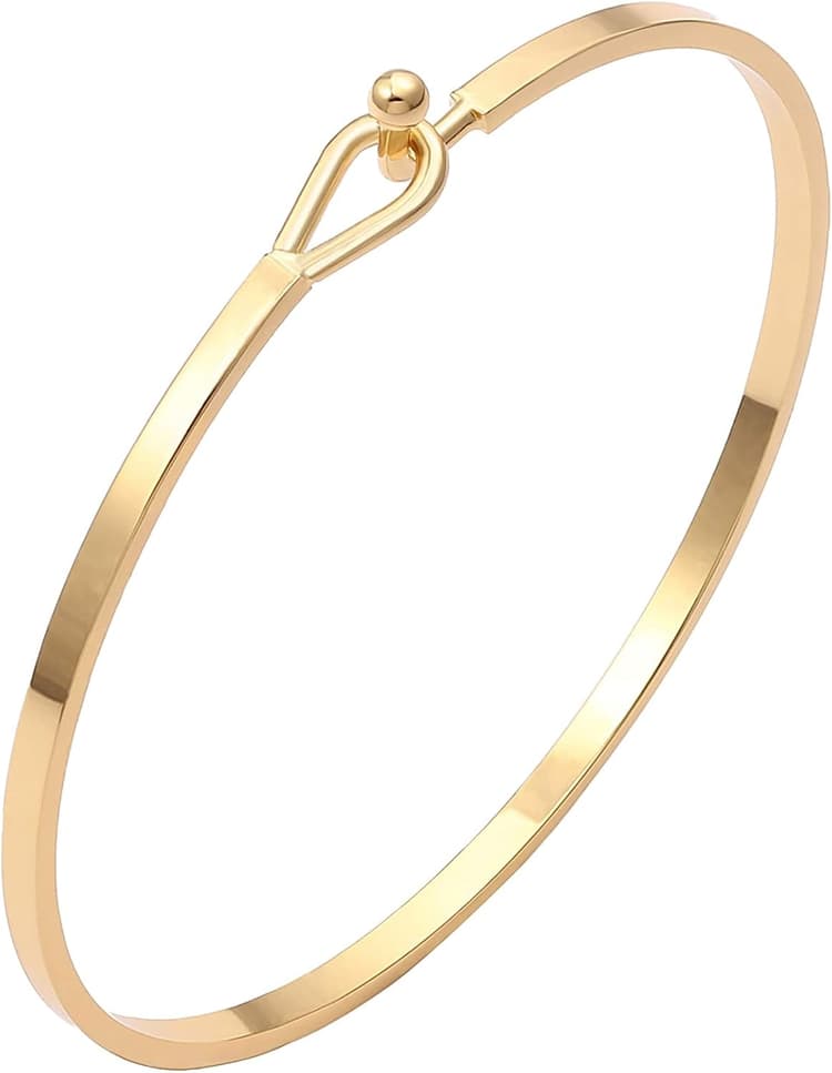 Bracelet Fin en Acier Inoxydable pour Femmes, Bracelet Plaqué or 18k Poli Finition Ouvert, Love Cadeau pour l'anniversaire de Noël Saint Valentin
