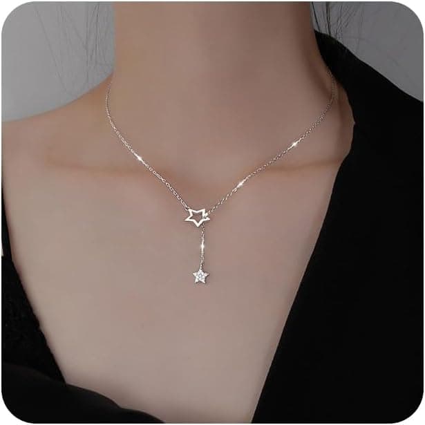 Collier pour Femme, Collier Double étoile en Argent Sterling 925, Chaîne de Clavicule pour Femmes et Filles