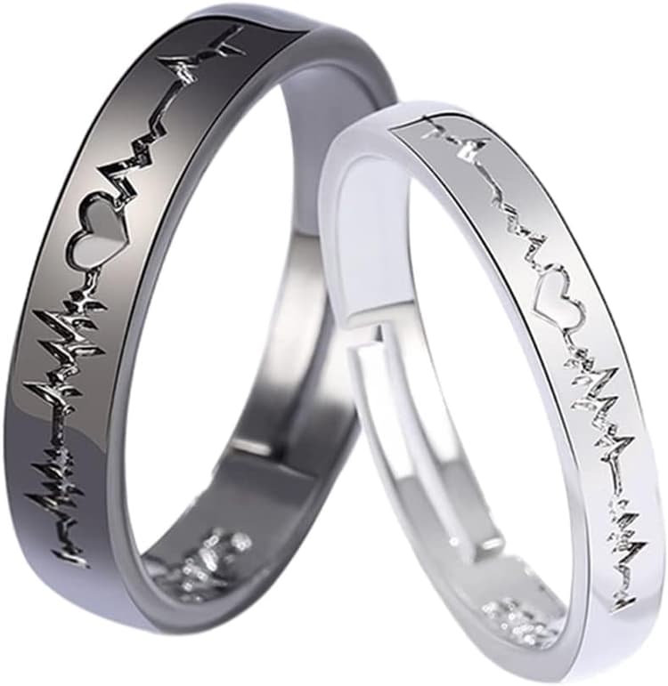 Milageto 2Pcs Cadeau Couple Bague Homme, Bague Femme Bague Homme, Bague de Promesse Couple Alliance Mariage pour Bague Reglable Femme
