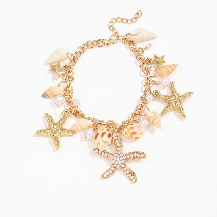 Bracelets pour femme style tendance plaqué or avec breloque étoile de mer et coquillage