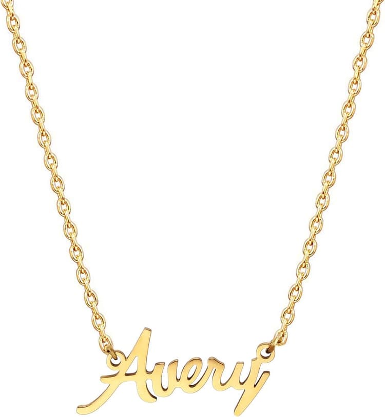 MOMOL 18K Gold Plated Stainless Steel Name Necklace Personalized Custom Name Necklace Customized Nameplate Necklace for women