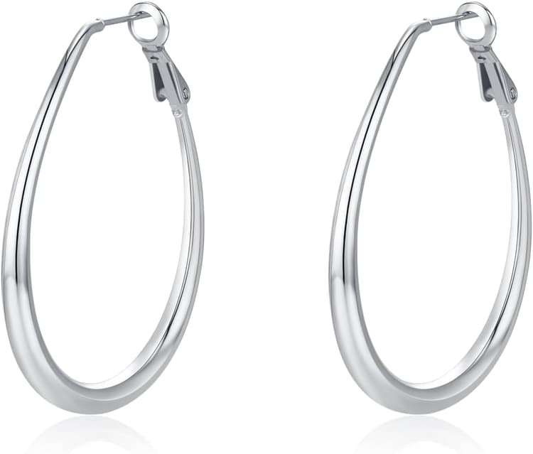 Lightweight Oval Hoop Earrings for Women - 14K Gold Plated, Rose Gold Plated and Sterling Silver Plated Large Oblong Hoop Earrings for Women Statement Jewelry Gift