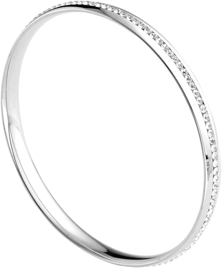 Zysta Élégant Bracelet Fin Jonc en Acier Inoxydable avec Zirconium Blanc Idée Cadeau pour Femme Homme