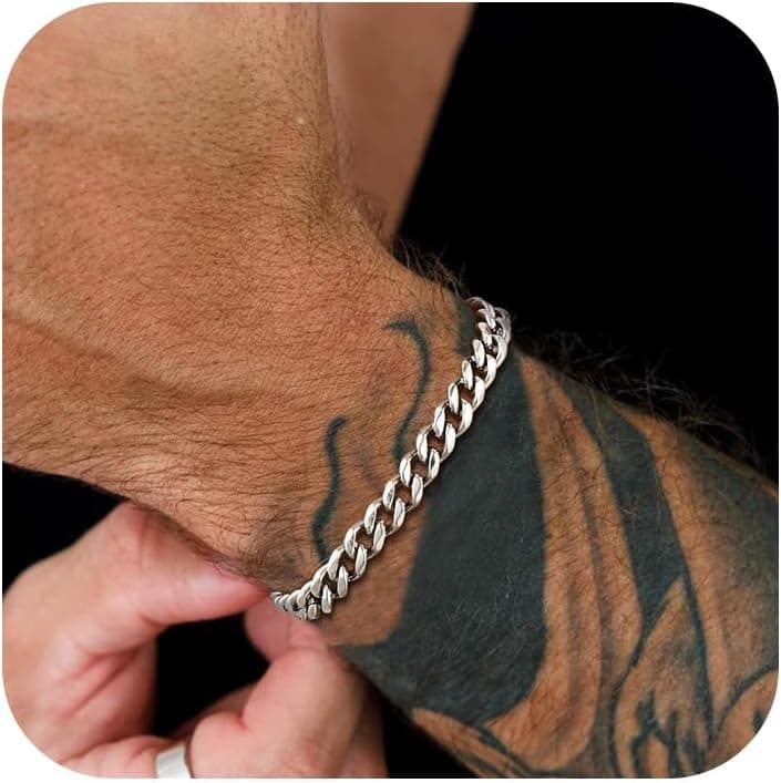 Bracelets pour Hommes Acier inoxydable Bracelet Acier Inoxydable Hommes Lien Cubain Corde Figaro Chaîne Bracelet Ensemble Bijoux Cadeau Lui Père Petit Ami Mari(19cm)