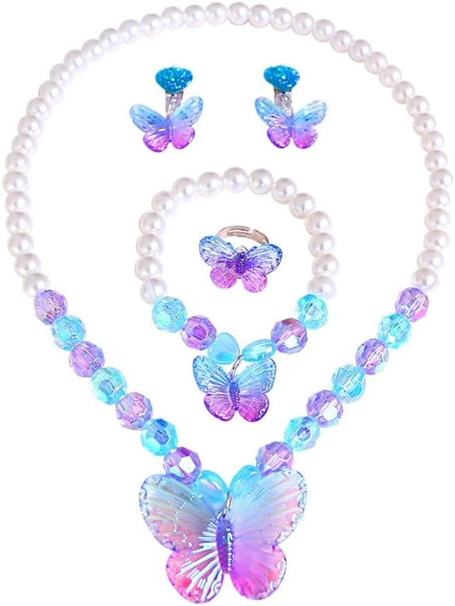 5 Pièces Ensemble de Bijoux Papillon pour Filles, Collier de Bijoux pour Enfants Papillon, Bagues, Bracelets, Boucles D'Oreilles, pour Enfants Filles Cadeau D'Anniversaire de Fête