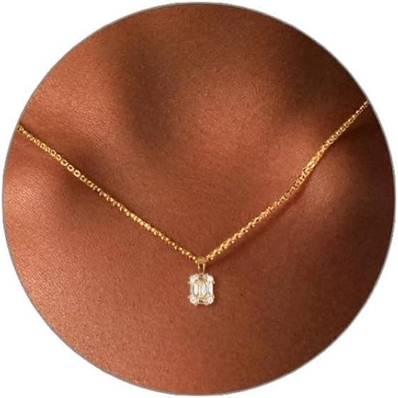 Collier Or avec Pendentif Diamant pour Femme, Délicat Collier Ras du Cou avec Pendentif CZ Plaqué Or 18K, Cadeaux Bijoux Esthétiques pour Noël et la Saint-Valentin