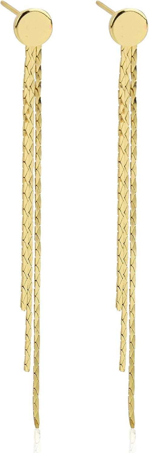 Boucles d'Oreilles Longues à Pampilles et Chaîne Pendante, Boucles d'Oreilles Pendantes Rondes en Or avec Pompon Chaîne Forme de Goutte Bijoux Tendance pour Mariage