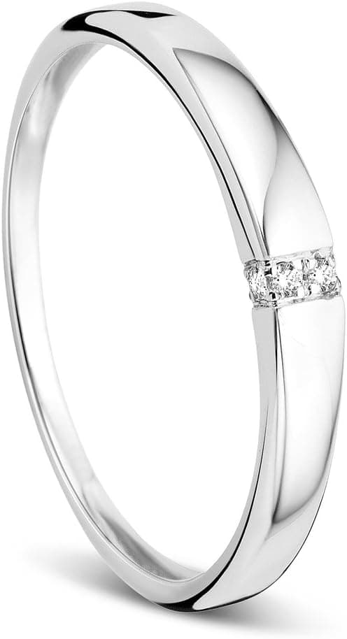 Orovi Bague Femme -Or Blanc/Or Jaune 9 Carats (375)- Bague Or avec Diamants naturels serti en Tension, Alliance 4 Diamants, Anneau Hypoallergénique, Taille 48-58, Bijoux Femme, Boite a Bijoux Incluse