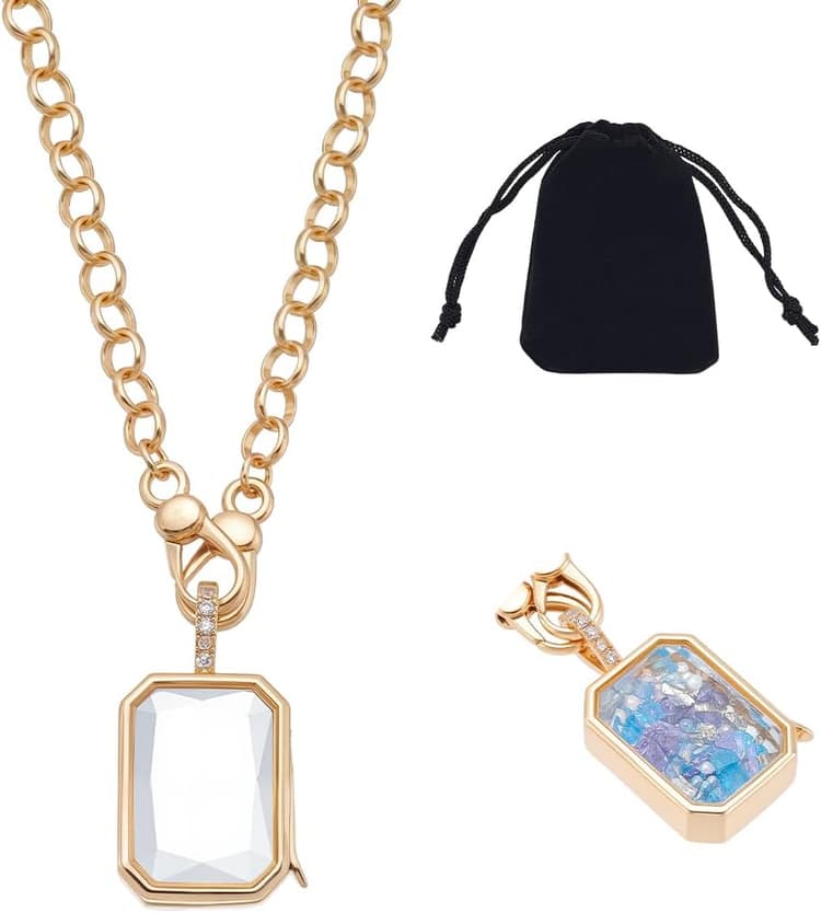 nbeads Colliers Pendentif Médaillon, Collier à Breloques en Laiton Médaillon à Mémoire Flottante pour Photos Cendres Animaux de Compagnie Souvenir des Personnes, avec Pochette en Velours