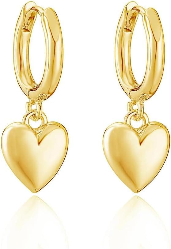 Boucles d'Oreilles Cœur Minimalistes Huggies Plaqué Or 18K Pendentif Cœur Cadeau Saint-Valentin Noël Anniversaire Hypoallergénique Pour Femme De Bijou De Élégant Tendance Romantique