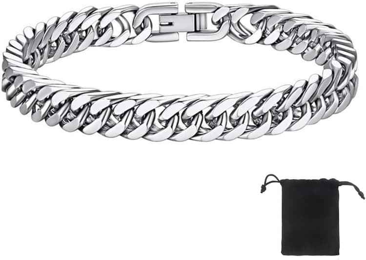 Homme Gourmette Chaîne Bracelet en Acier Inoxydable, Chaîne Grosse Maille Bracelet,Chunky Bracelet de Hip-hop Tendance Chaîne Punk Rappeur Bijoux Cadeau