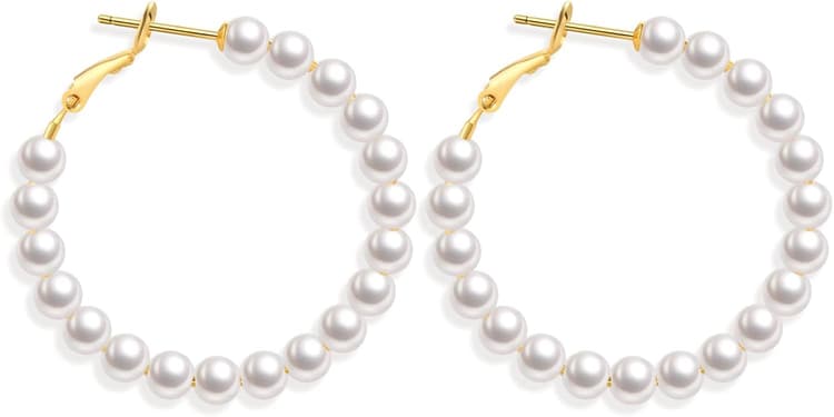 Boucles D'oreilles Perles, Boucle D'oreille Perle Pendantes en Cercle Ouvert, Boucles D'Oreilles Femme Créole, Boucle d Oreille Perle, Bijoux Cadeaux D'anniversaire pour Femme