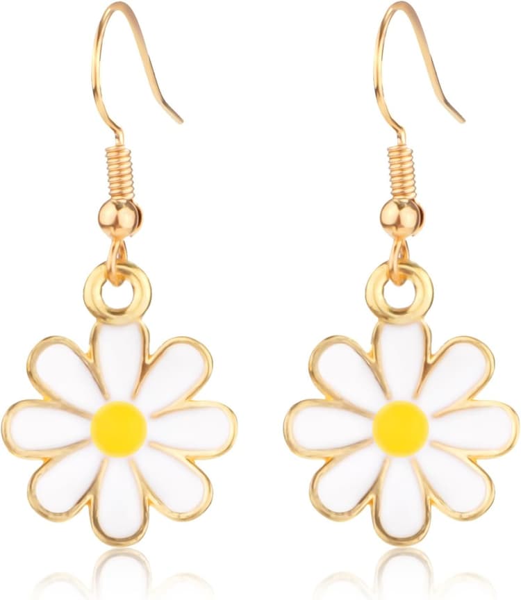 Boucles d'Oreilles Marguerite pour Femmes, Mignonnes, Tournesol Petites Boucles d'Oreilles Pendantes Or Vintage Flore de Marguerite Boucles d'Oreilles à Crochet pour Filles Adolescentes