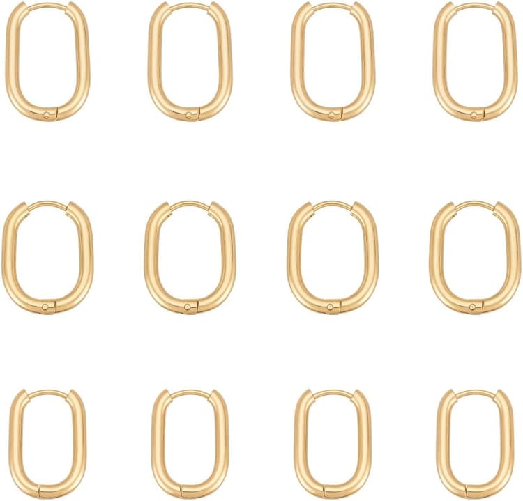 UNICRAFTALE 12 Pièces 3 Tailles En Acier Inoxydable Créoles Huggie Ovales Boucles d Oreilles Sans Fin En Dormeuses Piercing Ensemble Cadeau pour Femmes