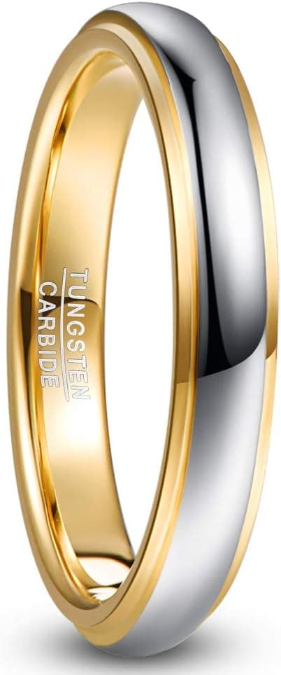 NUNCAD Bague Argent et Or pour Homme Femme Anneau Bicolore en Tungstène pour Mariage Fiançailles Alliance Simple 8mm/6mm/4mm