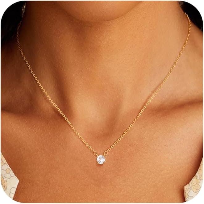 Gold/Silver Necklaces for Women, Dainty 14K Real Gold/Sterling Silver Plated Y-Shaped Necklace CZ Drop Chain Pendant Necklace Trendy Jewelry Gifts for Women
