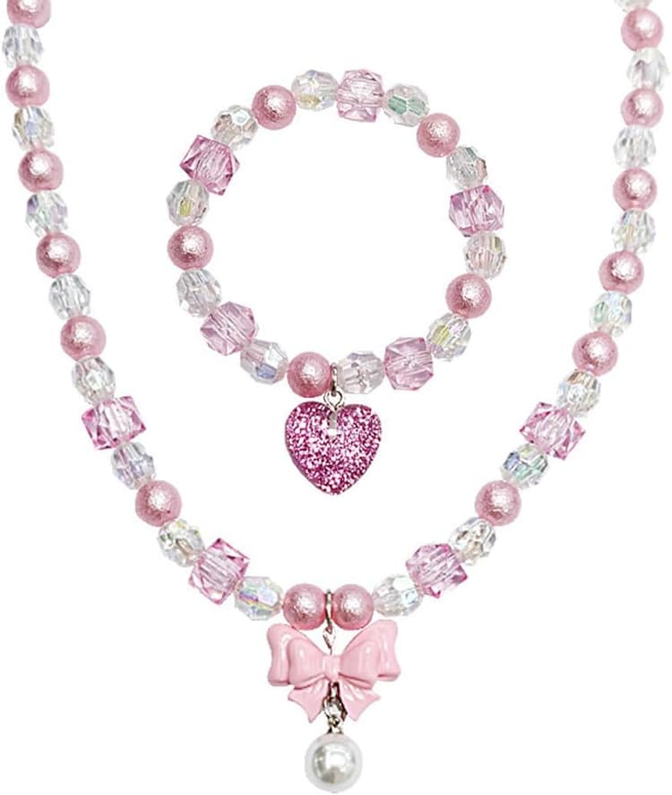 Collier Papillon Petit Cœur pour Petite Fille - Bijoux Princesse Enfant Collier Fille (Rose)